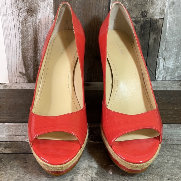 Calvin Klein Harlo Platform Peep Toe Wedges - Picture 2 of 9